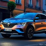 르노 아르카나와 도요타 RAV4 비교 - **Prompt:** A sleek, dark metallic Renault Arkana E-Tech hybrid coup&eacute; SUV, with its distinctive, flu...
