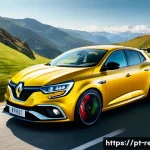 르노 메간 스포츠카 퍼포먼스 - **"A high-octane dynamic shot of a modern Renault Megane RS Trophy (latest generation, 300hp) aggres...