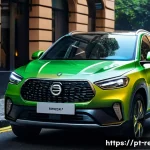 르노 삼성 QM6의 하이브리드 모델 출시 소식 - A sleek, modern hybrid SUV parked on a vibrant urban street in S&atilde;o Paulo, Brazil at dusk, showcasing...