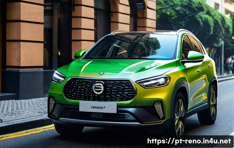 르노 삼성 QM6의 하이브리드 모델 출시 소식 - A sleek, modern hybrid SUV parked on a vibrant urban street in São Paulo, Brazil at dusk, showcasing...